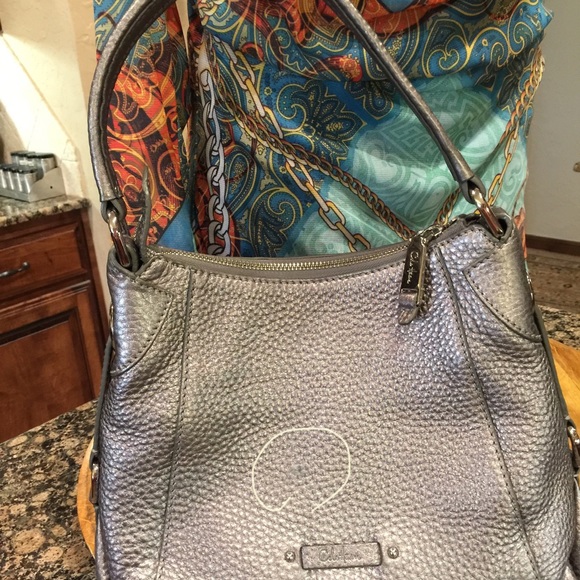 🪩COLE HAAN SILVER LEATHER BAG SATCHEL TOTE - Picture 8 of 11